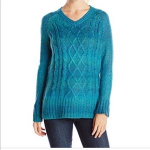 PrAna Leisel Sweater Mosiac Blue VNeck Cable